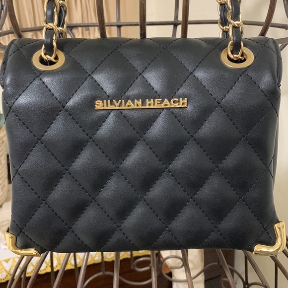 Silvian Heach Black Quilted Gold Chain Strap Handbag Purse - Picture 2 of 11